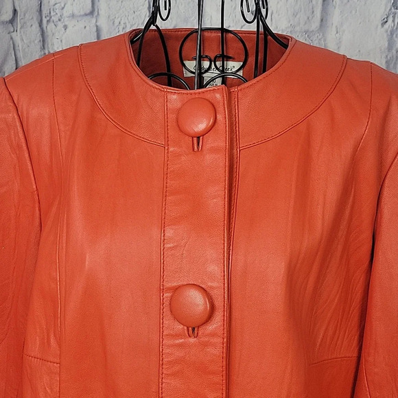 COLDWATER CREEK Red Leather Button Up Jacket P10 - Picture 2 of 8